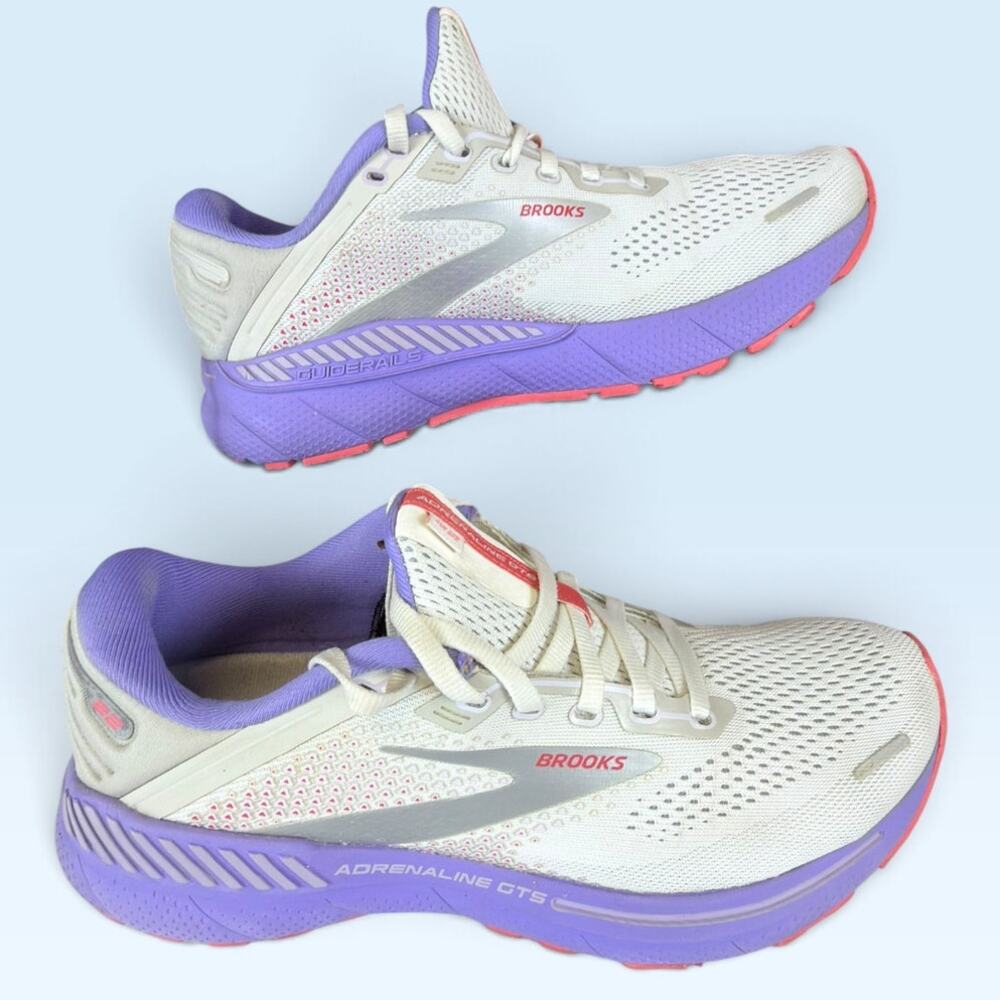 Brooks Adrenaline GTS 22 Women’s 9.5B White Coral Purple Running Shoes - Picture 5 of 13